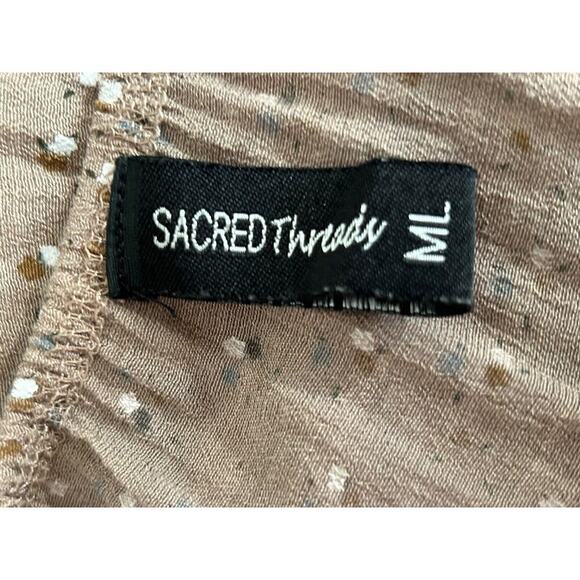 Sacred Threads Dress Size ML Brown Sleeveless Floral Crochet Trim Knee Length - Picture 6 of 11